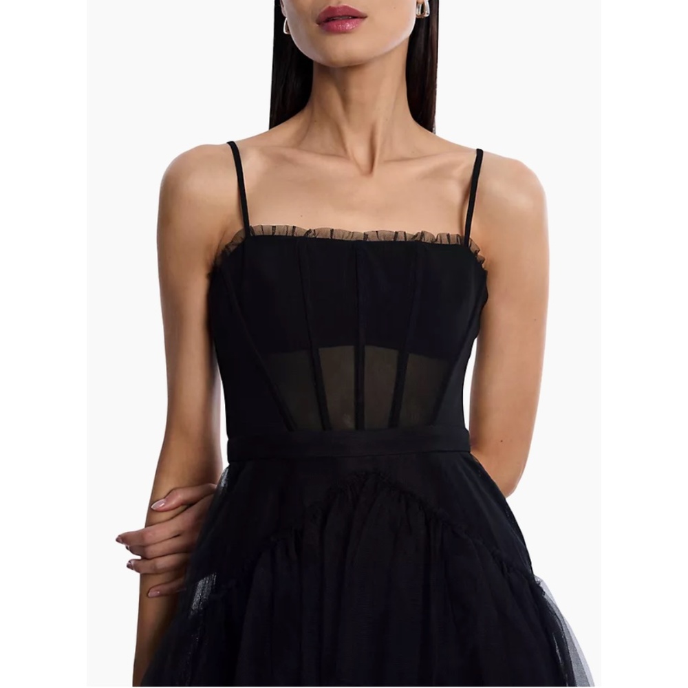 NWT BCBG Corset Tiered Ruffle Tulle Gown, Black - Picture 6 of 10